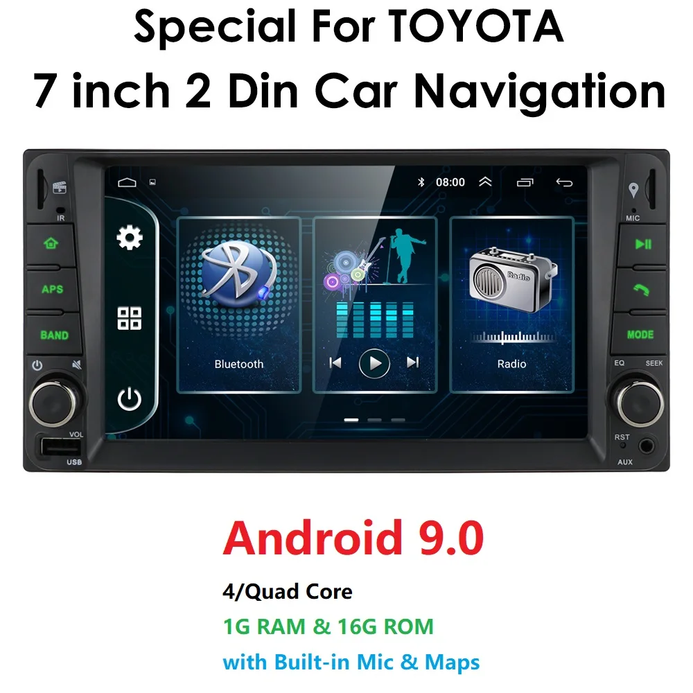 2DIN Android 9 de GPS del Coche Reproductor de Toyota Universal RAV4 2004-2008 COROLLA Yaris Camry 2006 VIO HILUX Terios Land Cruiser Tundra 2