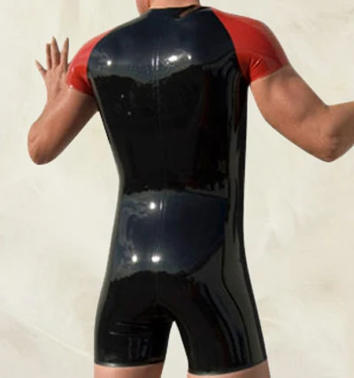Latex/Rubber/Fetish/Catsuit/Costume/Masquerade/sexy/partyBlack-Red-Short-Sleeves-Men-s-Latex-Bodysuit- 2