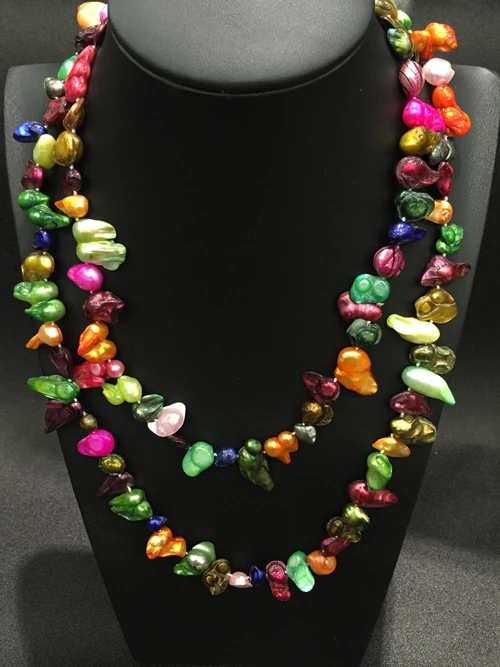 Anudado a mano 100cm de largo naturales y exóticas de colores barroco de la perla del collar suéter cadena de la joyería de la moda 2