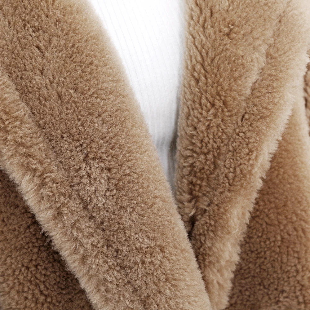 2020 moda mujer abrigos y chaquetas de invierno de lana natural de oveja mitad de la longitud de la capa se mantiene caliente y suelto 2