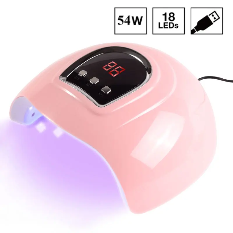 54W Secador de Uñas Para Uñas LED Lámpara de UV de Color Rosa 15 Led de la Lámpara UV para Uñas de la Máquina de Curado 30s/60s/99s Temporizador Inteligente de Uñas de Arte de las Herramientas de 2