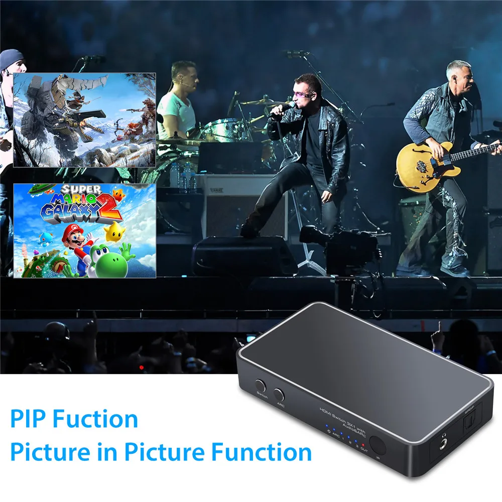 PROZOR para 3 Puertos de Switch HDMI con Audio Extractor Con Control Remoto 4K 3D Soporte de ARCO PIP Mini HDMI a HDMI Adaptador de Conmutador 2