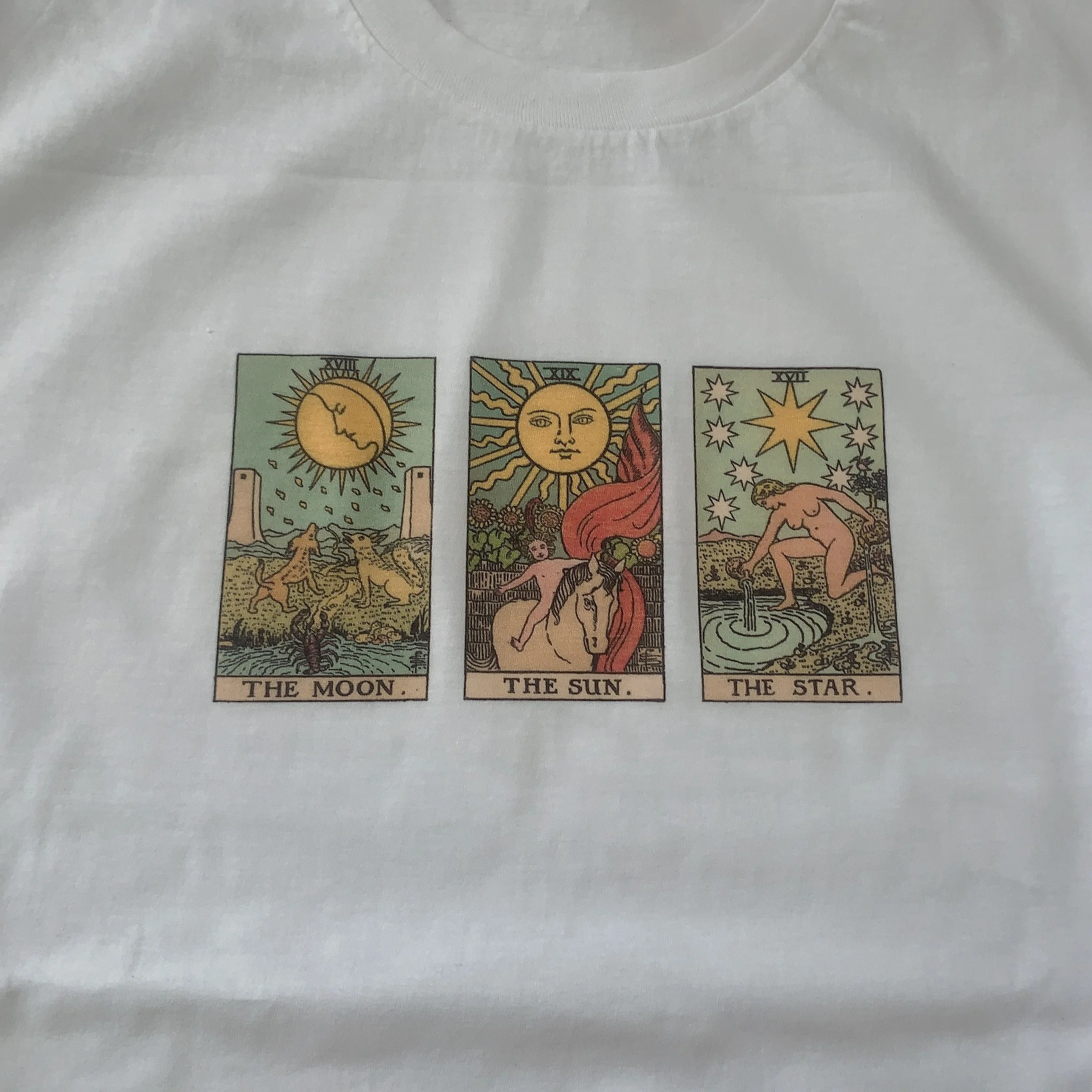 Kuakuayu HJN de Moda Vintage de Sol Luna Estrella Cartas del Tarot T-Shirt de la Mujer Linda Estética Casual Impreso Camiseta de los Hipsters de la Bruja de la Camisa 2