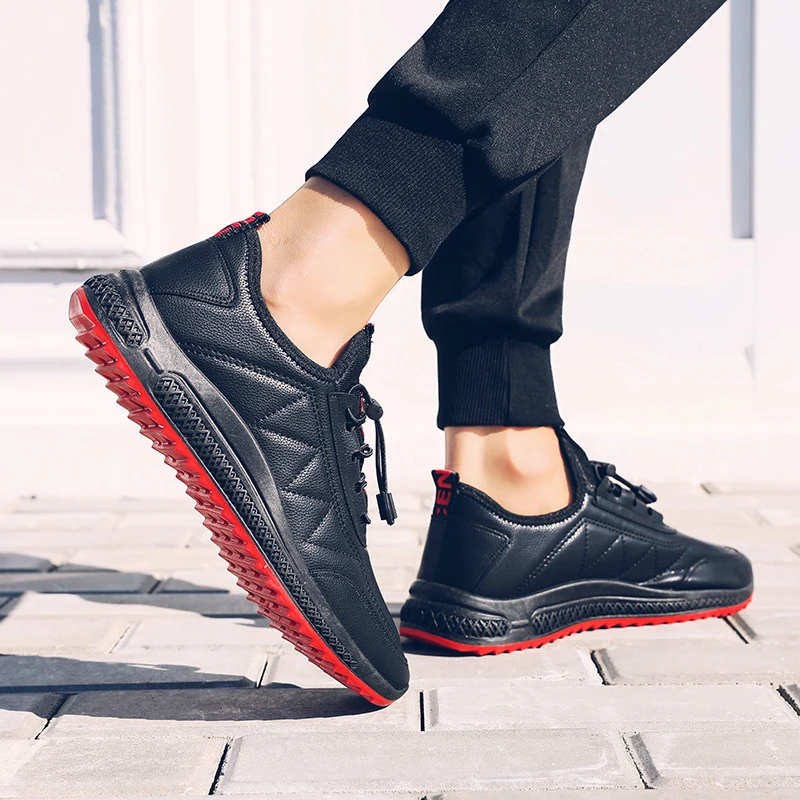Los Hombres Zapatos Impermeables Cómodo Cálido De Cuero Zapatos De Deporte Para Los Hombres De Caminar Al Aire Libre Ligero De Zapatillas De Deporte Negro Tamaño 39-44 2