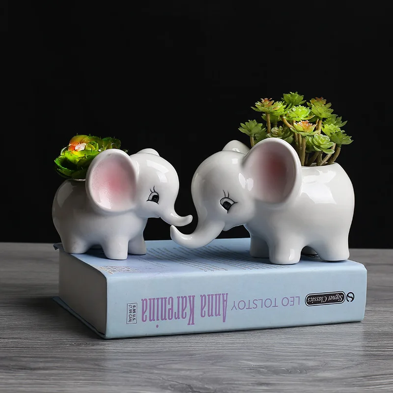 2021 clásico elefante maceta macetas para las plantas 2 pcs/lote de dibujos animados de cerámica pequeño animal maceta de plantas suculentas de la decoración del jardín 2