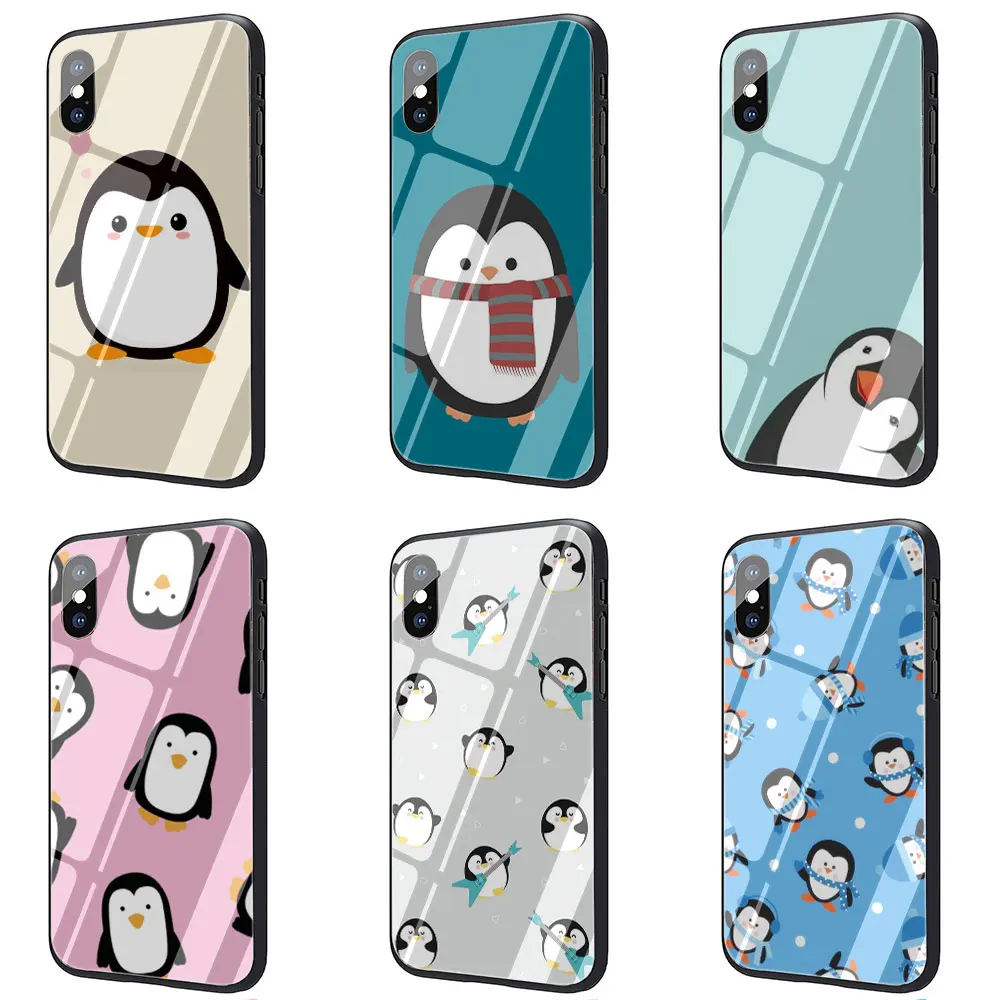 Lindo del pingüino de Vidrio Templado de TPU estuche Negro para iPhone SE 2020 X o 10 8 7 6 6 Plus 5 5S SE Xr Xs Max 2