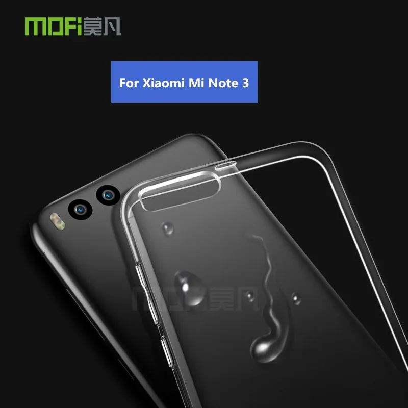 Para Xiaomi Mi Note 3 funda MOFi original de Mi Note 3 funda blanda de Mi Note3 caso de silicona transparente clara capa coque de TPU 2