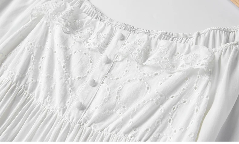 Camisones de Manga Larga Primavera y Otoño ropa de dormir Bordado Viscosa ropa de Dormir de las Mujeres de Dormir Royal Blanco Camisón 2