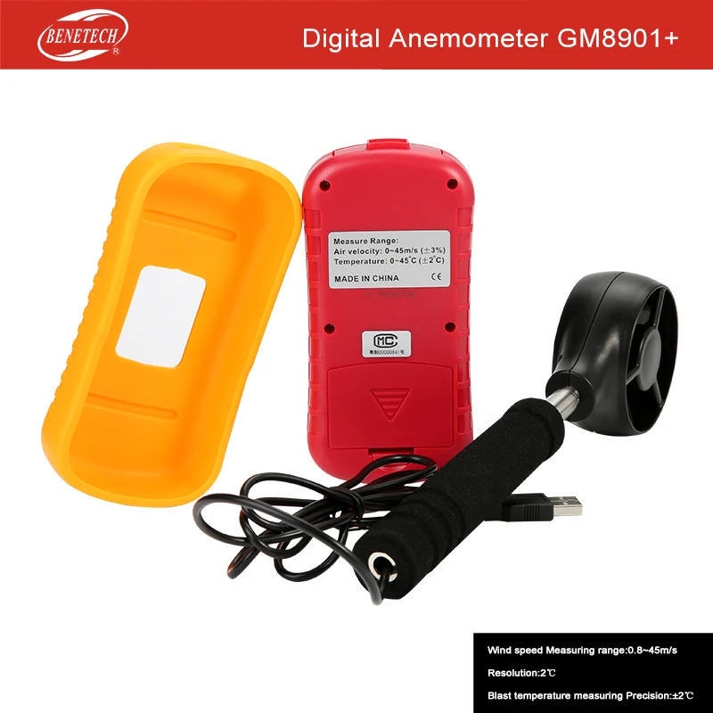 Medidor de viento de aire medidor de velocidad del Anemómetro GM8901 además de Benetech 2