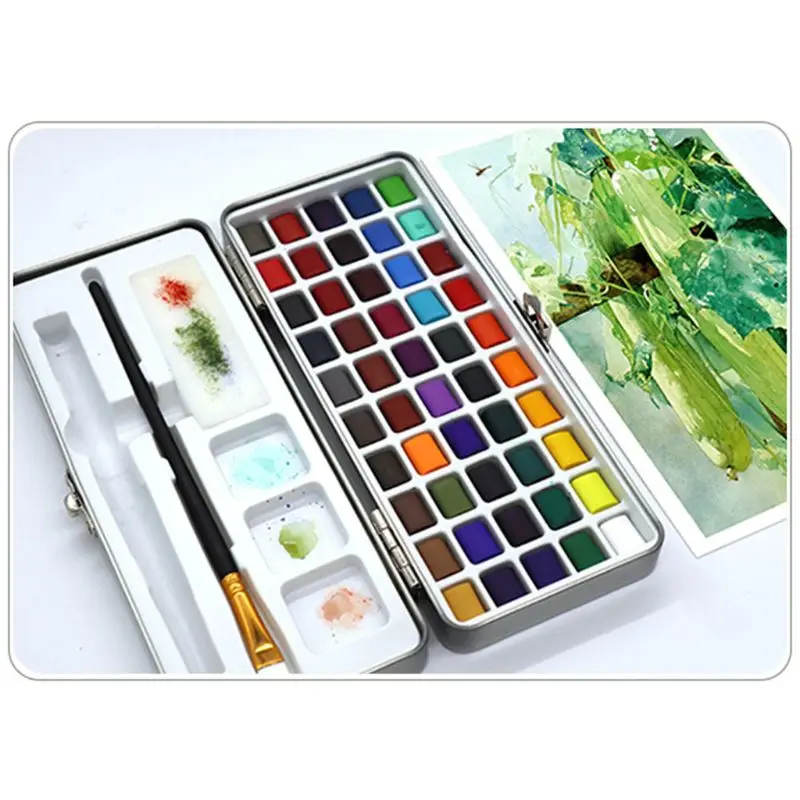 50 Colores Sólidos Acuarela Pintura Pigmento Conjunto Portátil para Principiantes Dibujo de Arte X6HB 2