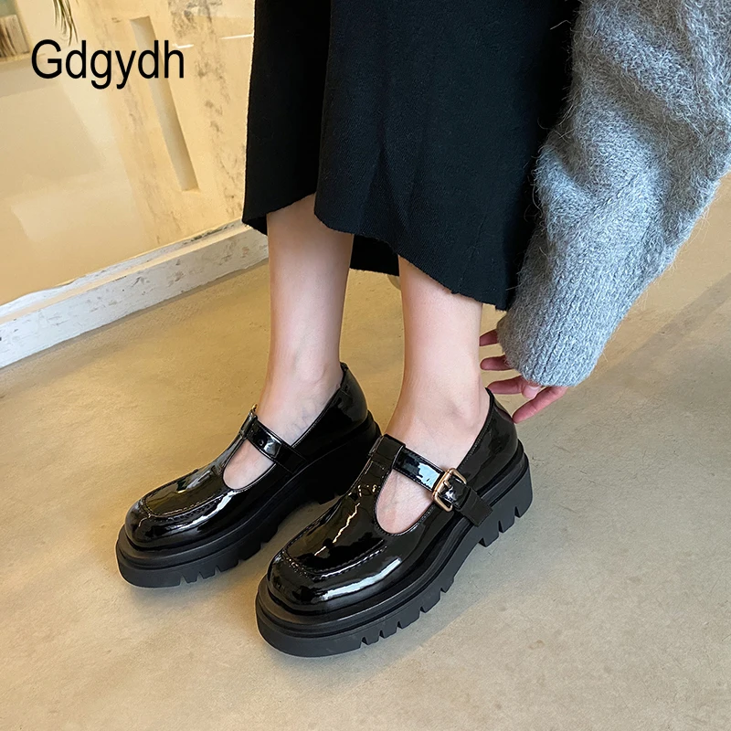 Gdgydh de Alta Calidad de Cuero Genuino Estilo Japonés Lolita Zapatos Para las Mujeres de la Vendimia de la Plataforma de los Zapatos de Estudiante de la Universidad de T-Hebilla de la correa 2