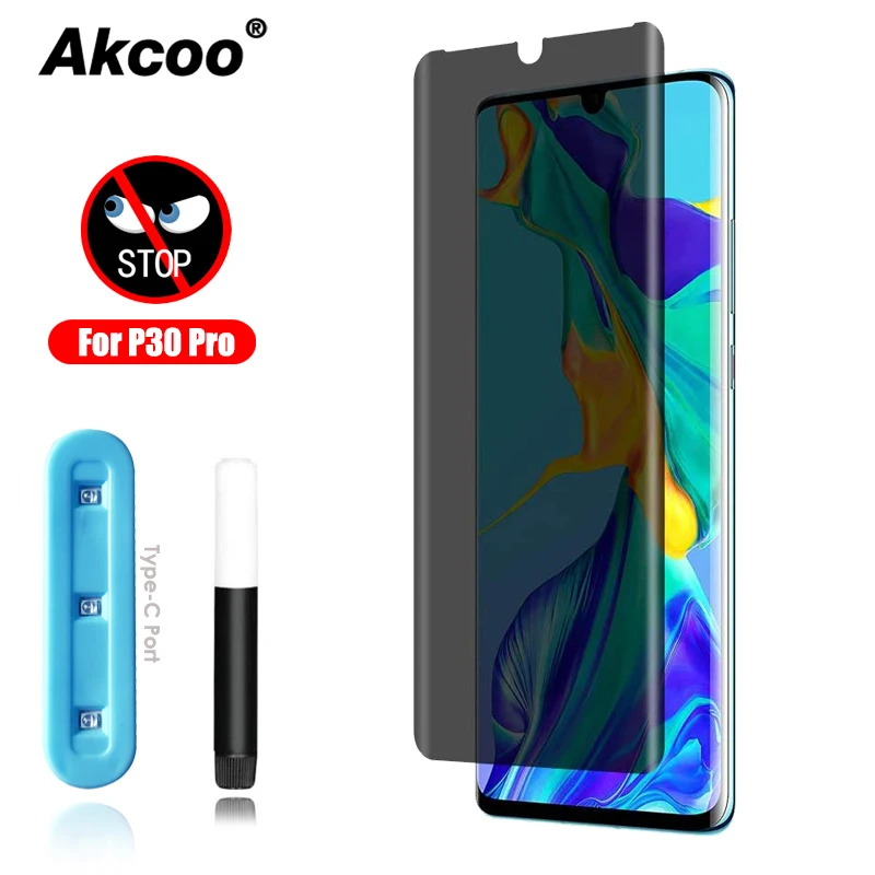 Akcoo P30 Pro de Privacidad Protector de pantalla para Huawei P30 pro de vidrio templado anti-espía de película de rayos UV Lleno de pegamento de vidrio con un toque delicado 2