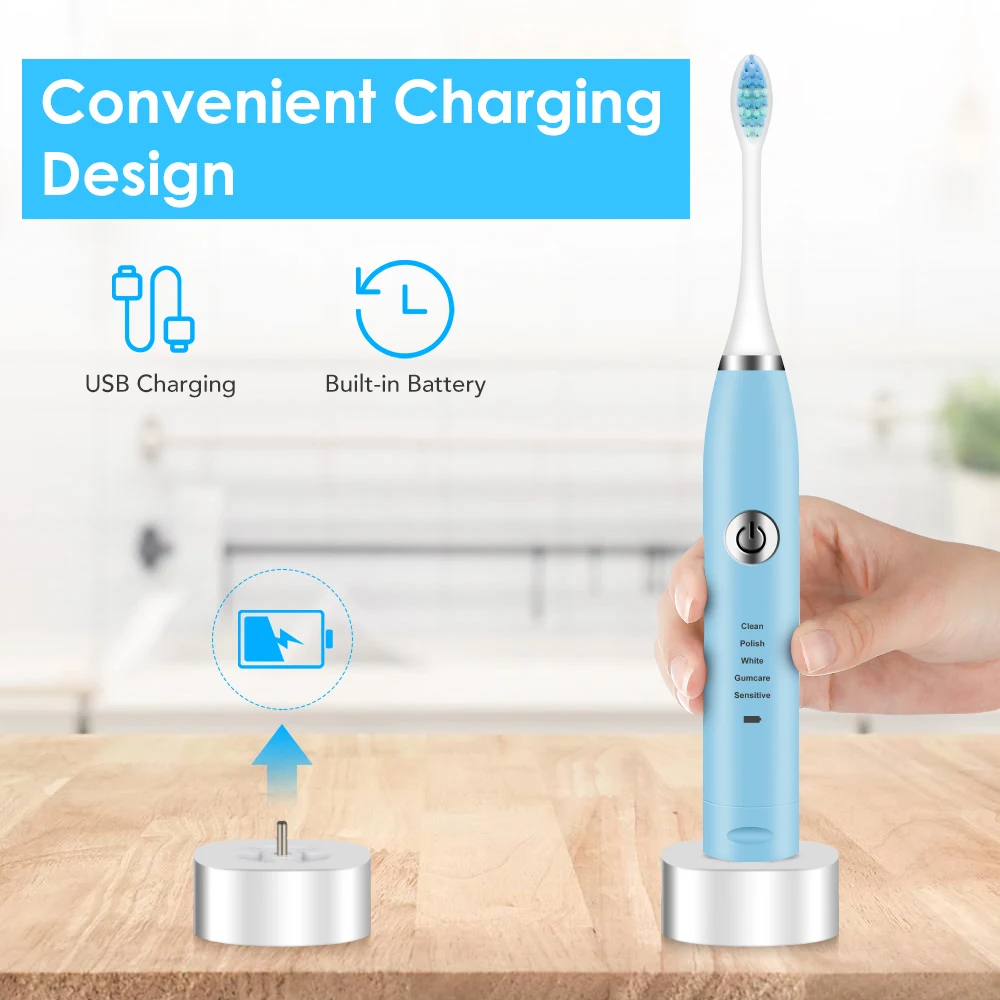 USB de Smart Eléctrico de Sonic Vibración Cepillo de dientes 5 Modos Impermeable Cepillo de Dientes para Blanquear los Dientes Oral Cuidado de la Familia, el Cuidado Dental 2