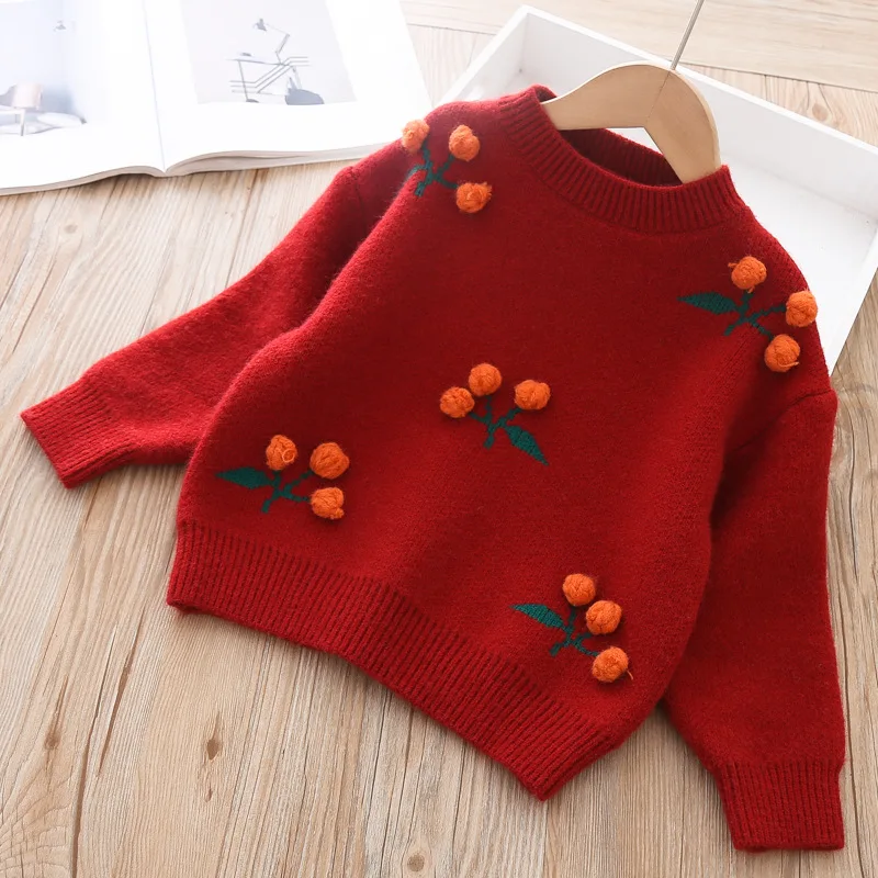 Babyinstar 2020 3D Lindo Cereza Suave Suéter de Bebé para Niñas Otoño Otoño Niña Niño Trajes de Bebé Niña Suéter de los Niños de la parte Superior 2