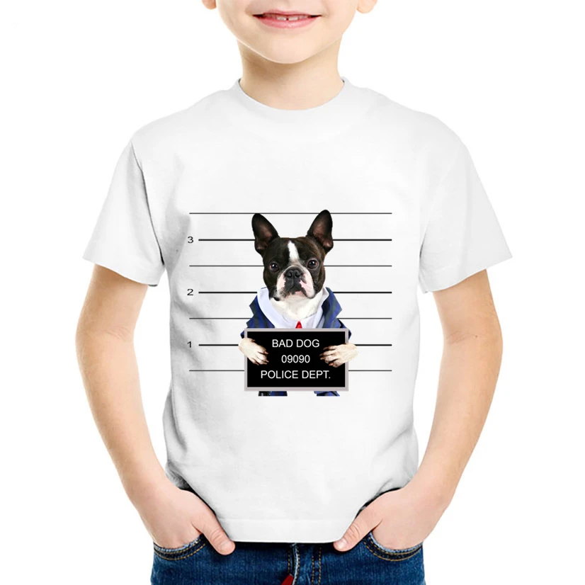 Perro Policía gráfico Impreso camisetas de animales Divertidos ropa de Niños MAL Perro Pug, Bulldog Verano Camisetas de niñas camiseta de los niños para los niños 2