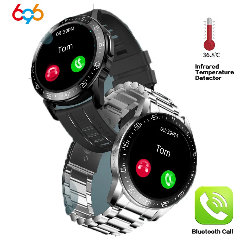 696 Reloj Inteligente ALD3 de Infrarrojos de la temperatura del Cuerpo de medida de Bluetooth de la Llamada de la frecuencia cardíaca Passometer Smartwatch de los Hombres Pulsera de las Mujeres de B 2