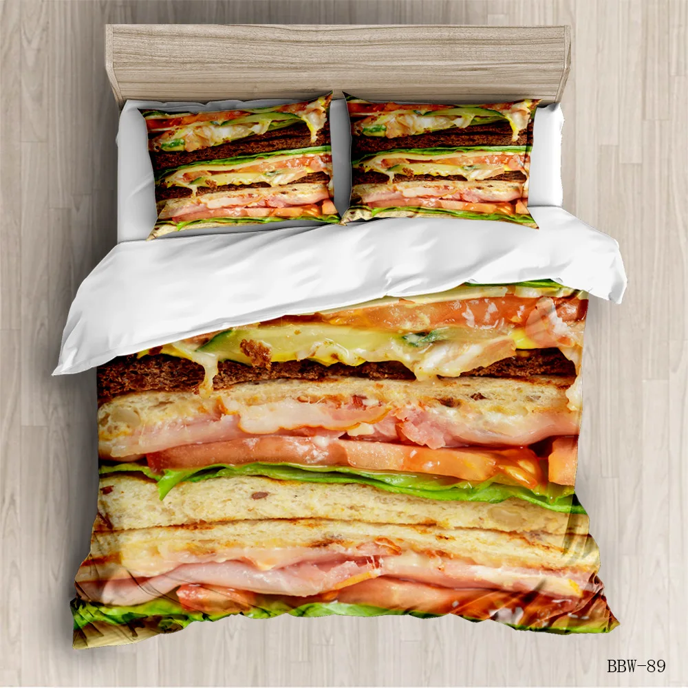 3D de Alimentos de ropa Sandwich Pizza de Salchicha Cubierta de Edredón Para Adultos Divertido Cama Conjunto de Ropa de Cama Edredón de Textiles para el Hogar juego de Cama de Lujo 2