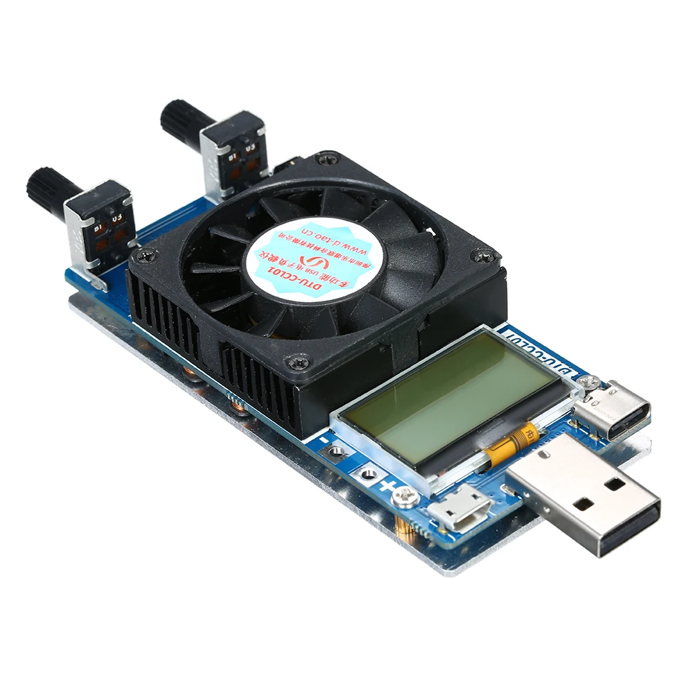 LCD USB de Carga Electrónica Probador Módulo Ajustable Constante Resistencia a la Corriente de Alimentación de la Batería Probador con Ventilador de Refrigeración 35W 0,2~3A 2