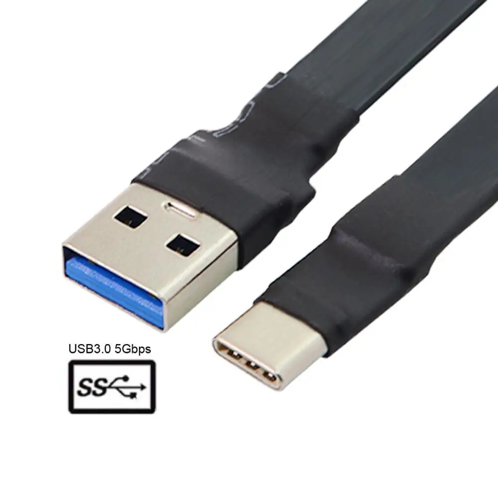 Hasta en Ángulo Plano USB-C Cable de Tipo C Macho a USB3.0 Cable de Datos 20cm Slim Flat Blanda para Tablet y Teléfono y ordenador Portátil 2