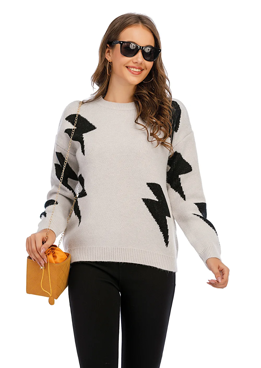 2020 el otoño y el invierno de las nuevas mujeres del suéter de punto estrella del rayo patrón de costura suéter 2