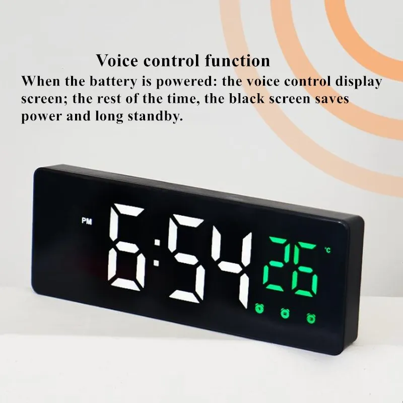 Reloj despertador Digital de Voz de Control de Tiempo de Repetición de la Pantalla de Temperatura De 3 Alarmas de Reloj Despertador Espejo Reloj LED con Cable USB 2