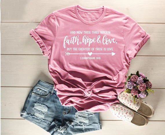 Fe, Esperanza, Amor T-shirt Camiseta de Cristiano Cita bíblica Unisex Inspirador lema de las mujeres de la moda de gráfico de Jesús la fe de tee superior 2