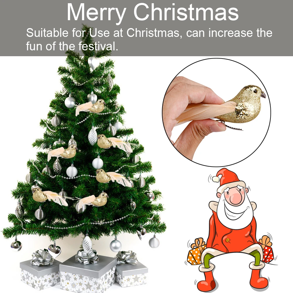 12Pcs Realista Lindo Plumas Brillo Artificial de Aves Clip En el Adorno del Árbol de Navidad de la Puerta del Sombrero Festivo Decoraciones de la Boda 2
