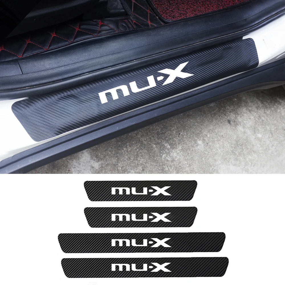 Para Isuzu Nuevo Isuzu D-MAX Dmax MU-X Mux D max 4pcs de Cuero de la PU de Fibra de Carbono Coche Umbral de la Puerta Protector de Pegatinas de Accesorios de Automóviles 2