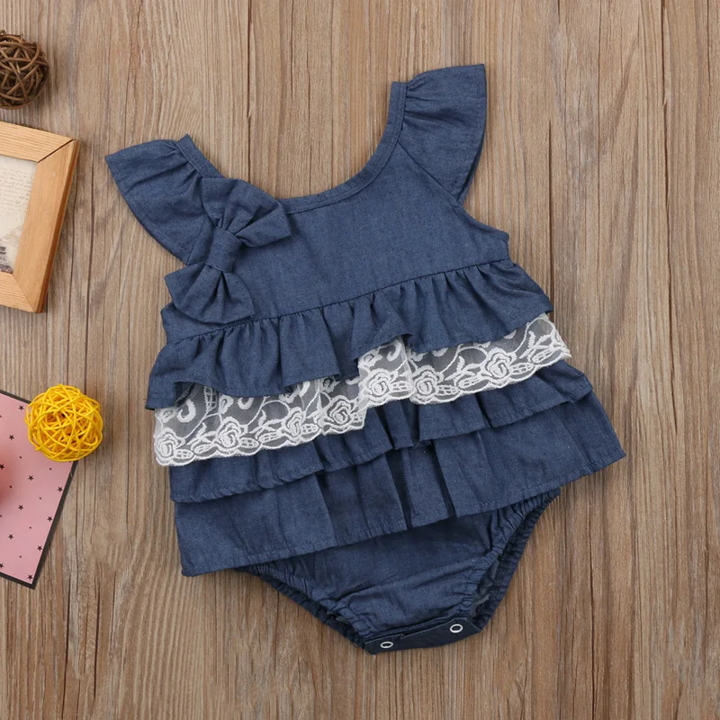 Nueva Moda Bebé Recién Nacido Niña De Un Pelele De Encaje Floral O-Cuello De Patchwork Mono Tutu Vestido De Ropa 2