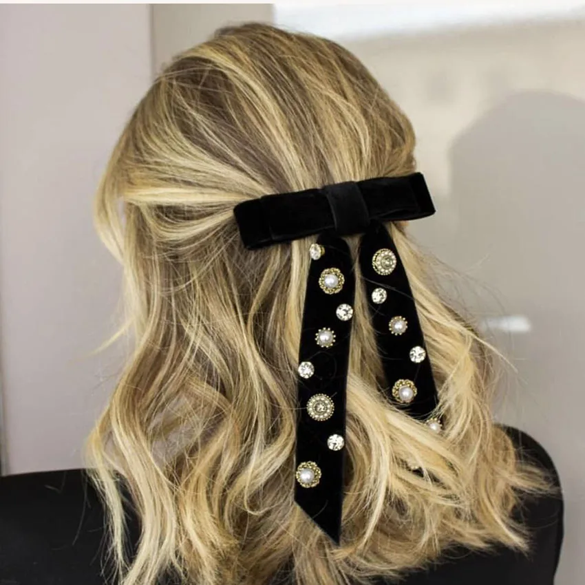 Coreano de la moda de la horquilla de damas accesorios para el cabello exquisito cristal de diamante de imitación de franela horquilla de rosa arco tocado del pelo clip 963 2