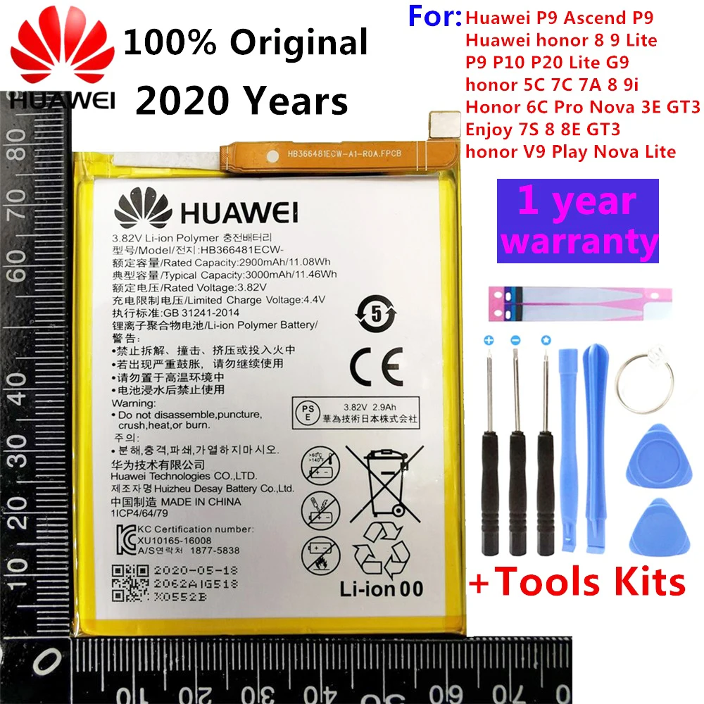 2020 la original del Real 3000mAh HB366481ECW Para Huawei p9/p9 lite/honor 8 5C/G9/p10 lite/p8 lite 2017 /p20 lite/p9lite de la batería 2