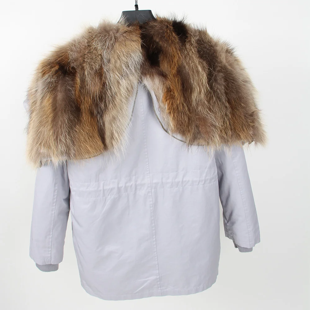 Maomaokong Nueva Moda de Invierno de las mujeres de lujo de piel de conejo abrigo grande de piel de mapache parka con capucha chaqueta de bombardero 2