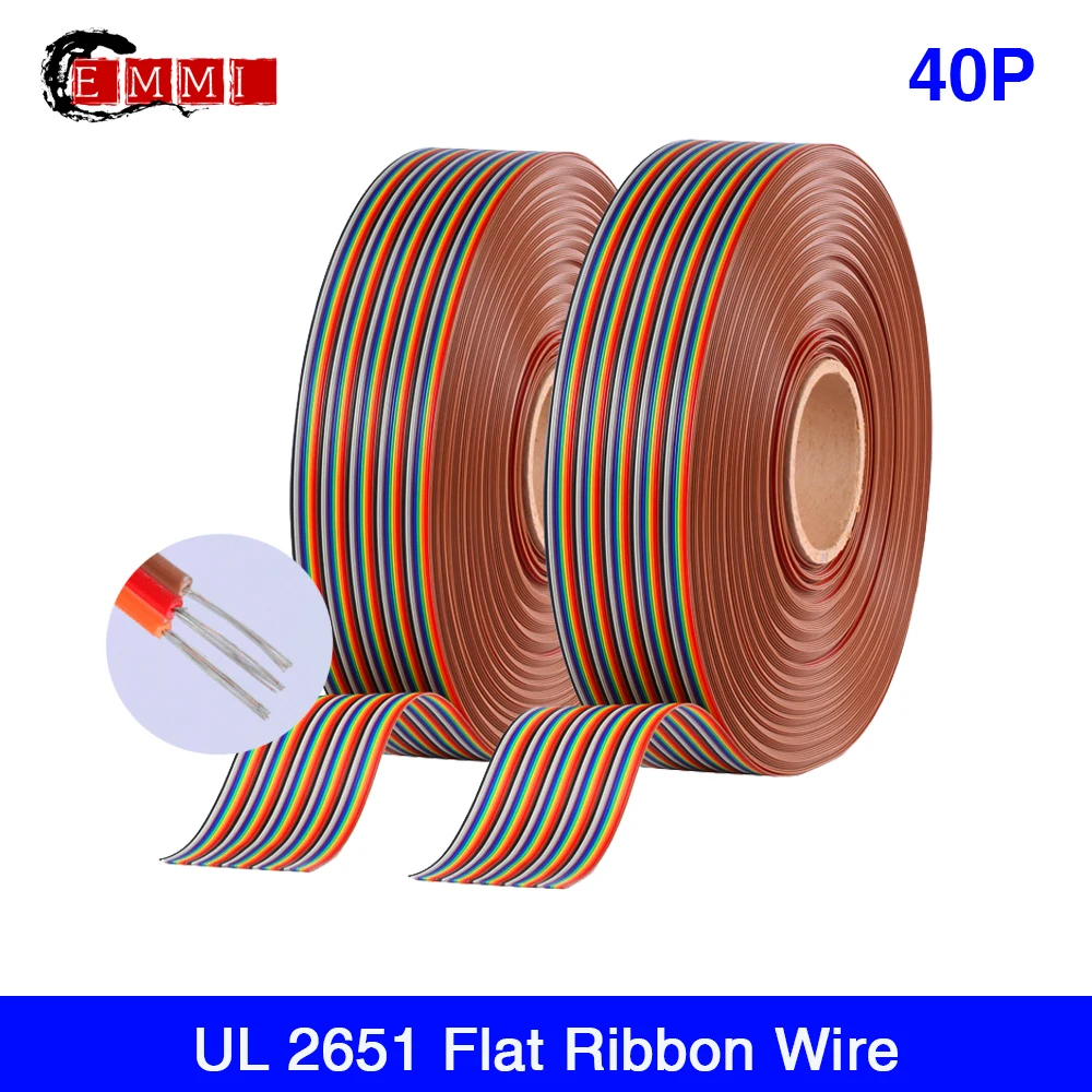 Arco iris de Color de 1,27 mm 40Pin AWM UL2651 7/0.127 mm TS 28AWG Eléctrico IDC Cable Plano Cable de 105 Grados 300V 2