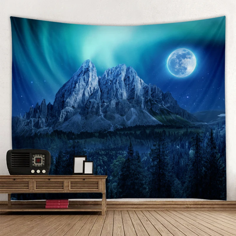 Alpine luna bajo el cielo de la noche impresa tapiz de fondo decoración de la pared de tela de varios tamaños 2