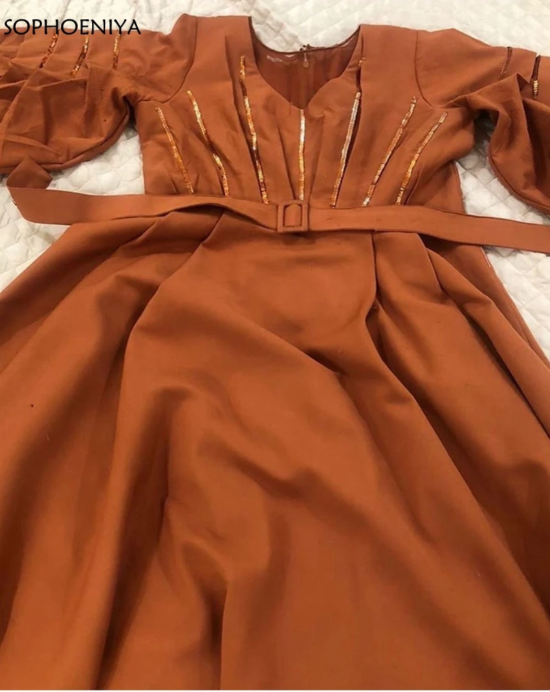 Nueva Llegada de Naranja de manga Larga vestidos de noche 2021 Túnica de sarao en dubái vestidos de fiesta de las mujeres vestidos de noche Robe longue 2