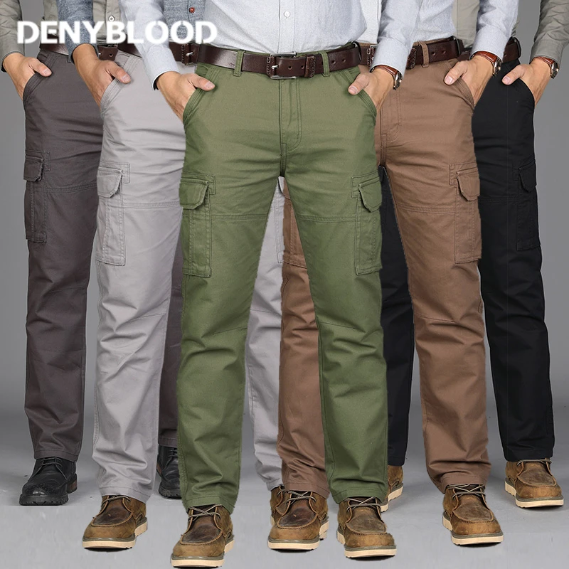 Denyblood Jeans para Hombre Pantalones de Carga Mutil Bolsillos Ejército Verde Pantalones de Sarga Militar Pantalones de corte Recto Pantalones Casuales para Hombres 8509 2