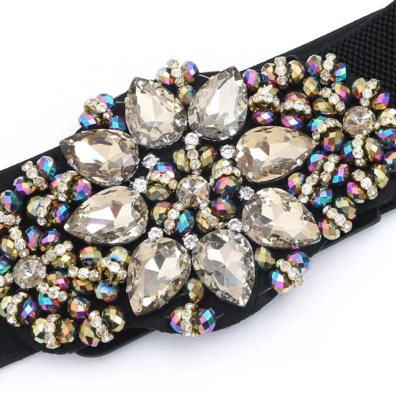 KASURE de Lujo Brillante Diamante Cinturón Ancho Para Mujer de imitación de diamante con Elástico en la Cintura Damas de colores de Cristal Vestido de Decoración 2