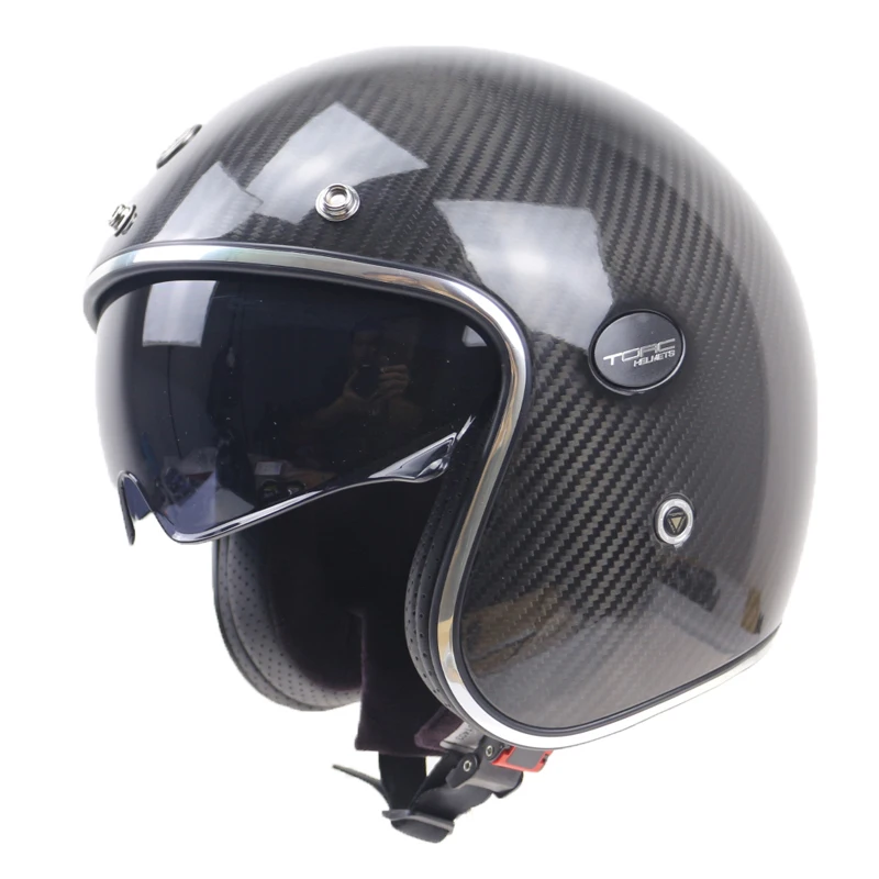 TORC de Fibra de Carbono casco de la Motocicleta Profesional de peso Ligero Casco de Cara Abierta con interior de las gafas de sol y Clásico de 3/4 casco 2