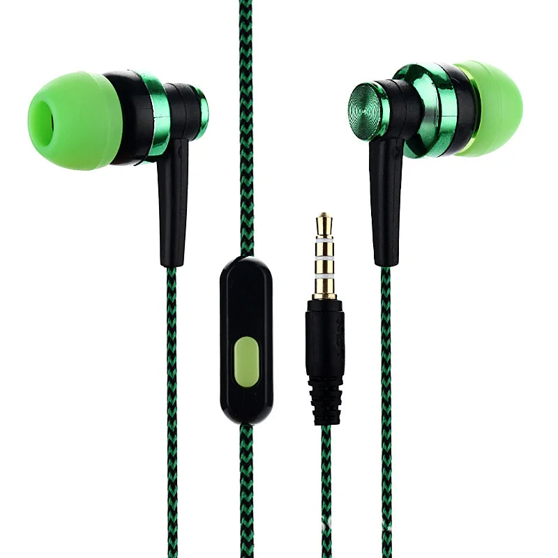 En la oreja de Cableado Trenzado de Cable de Universal Music Subwoofer Eardphone Trigo Cable de los Auriculares Para el Teléfono Inteligente Android Teléfono Móvil 2