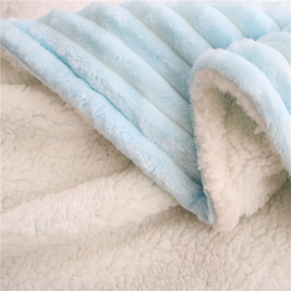 Minky de cachemira de lana de 2 capas de manta de bebé recién nacido bebé rayas manta de recepción térmica niños edredón de felpa bebé envolver 2