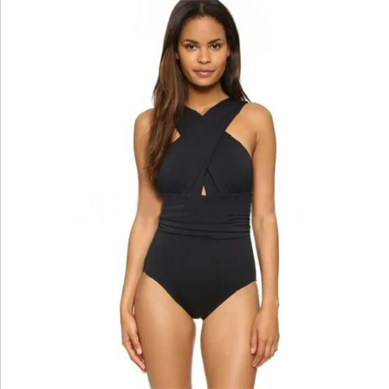 2021 Sexy Cruz Halter de las mujeres trajes de baño Sólido de una sola pieza traje de baño de las mujeres trajes de baño Negro Rojo ropa de Playa a Nadar 2