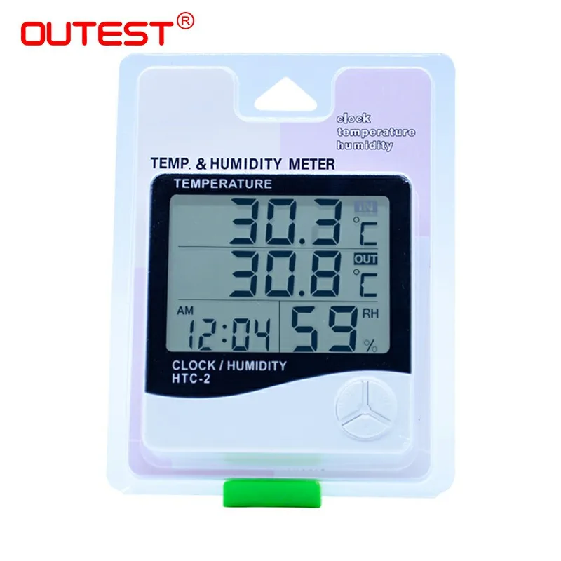 OUTEST HTC-2 Termómetro Digital de Temperatura Humidit Medidor Higrómetro Reloj despertador medidor de Humedad al aire libre interiores del termómetro 2