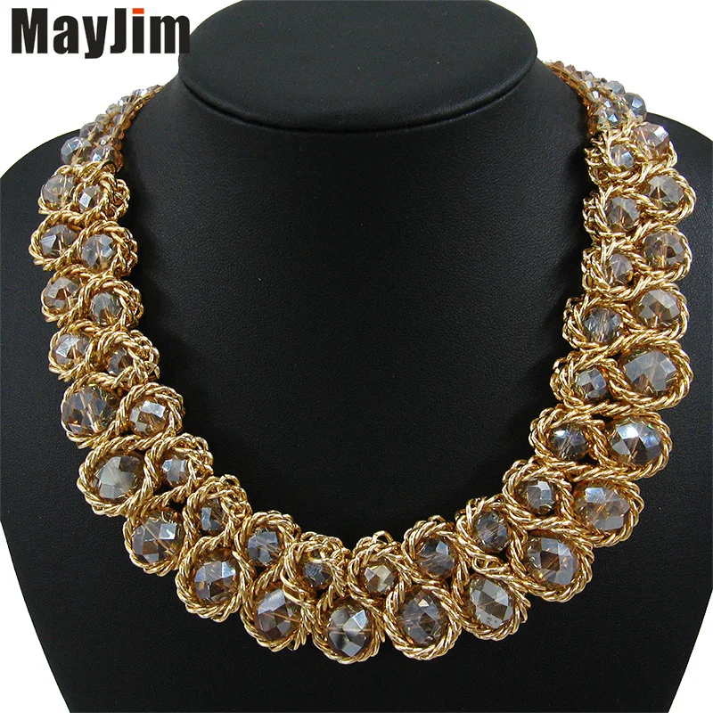 MayJim Declaración Gargantilla collar de la Mujer de Moda tejida a Mano gruesa Cadena de Oro de Cristal de Bolas collar Collares & Colgantes de Bisutería 2