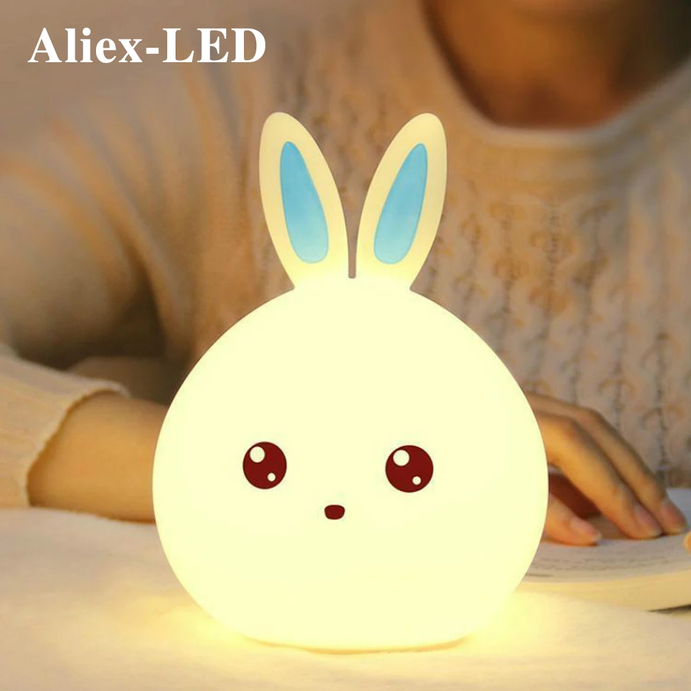 USB Conejo luz de Noche Led de Escritorio RGB Lámpara Decorativa de Silicona Recargable para los Niños del Regalo del Bebé Lindo de los Animales de dibujos animados de Lámparas 2