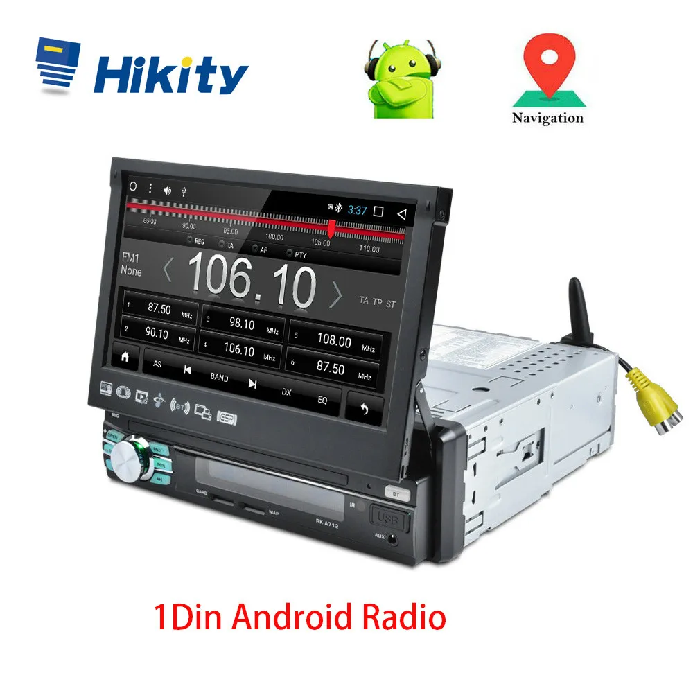 Hikity 1 din Coche Android Radio GPS de Navegación Pantalla Retráctil de WIFI Bluetooth Radio FM Estéreo Espejo de Soporte de Enlace de la Cámara 2