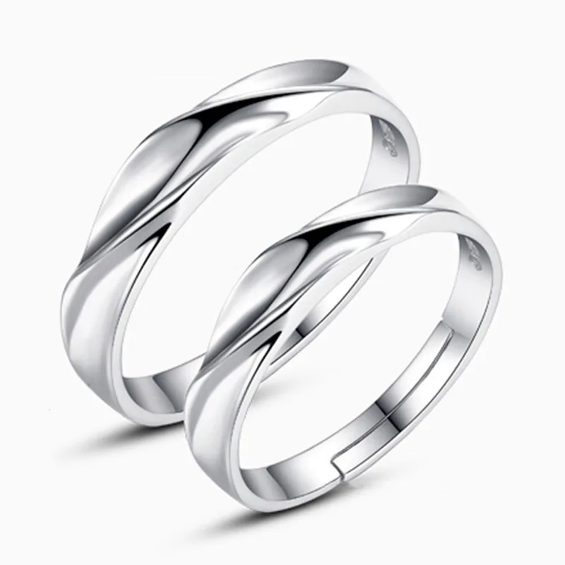 Mayoristas de la plata esterlina 925 de la moda de onda de agua de los amantes del diseño par de anillos de la joyería femenina de la boda de los hombres del dedo apertura de anillo de regalo 2