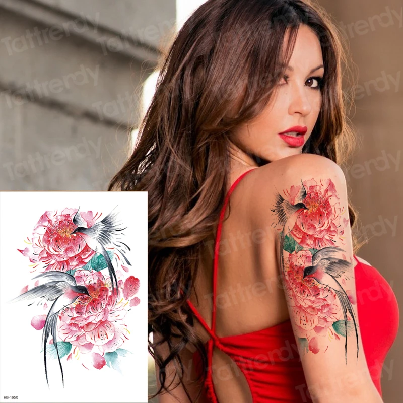 6PCS vintage tatuajes temporales zorro lobo flor de animales, plumas de aves tatuaje, patrón de la acuarela mayorista de tatuajes para mujeres 2