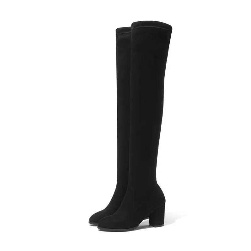 MoonMeek tamaño 33-43 de la moda más de la rodilla botas de las mujeres que acuden muslo botas altas elegante baile de damas gruesa tacón alto botas negro 2
