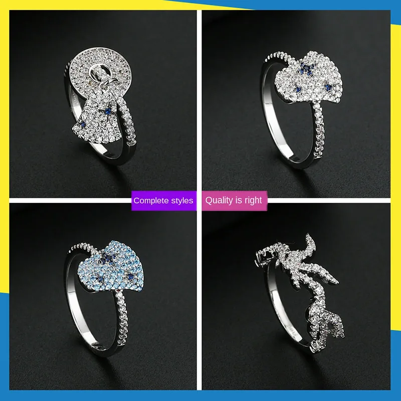 Nueva campana tragar con incrustaciones de diamante de la personalidad temperamento coreano diamante ins retro fresco anillo de las mujeres pueden usar joyería de la marca 2