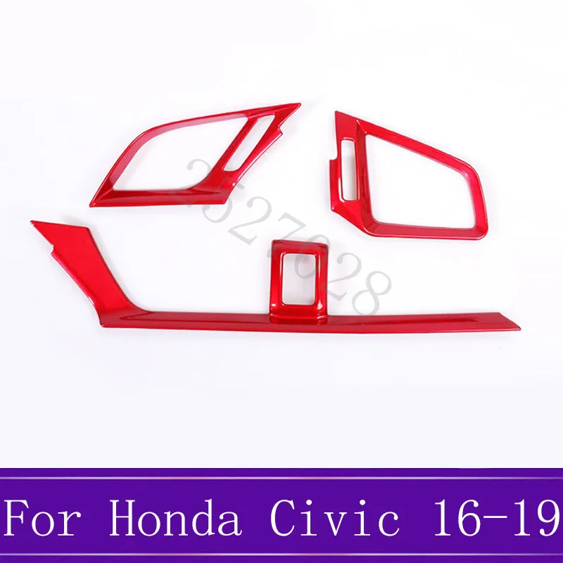 3Pcs Rojo ABS Interior del Coche Dashboard de Aire de Ventilación de la Cubierta del Marco de Recorte Automático de los Accesorios internos del Ajuste Para Honda Civic 10 2016-2018 2019 2